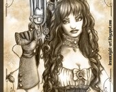 Original Mini art Print - Steampunk gunner 4x5