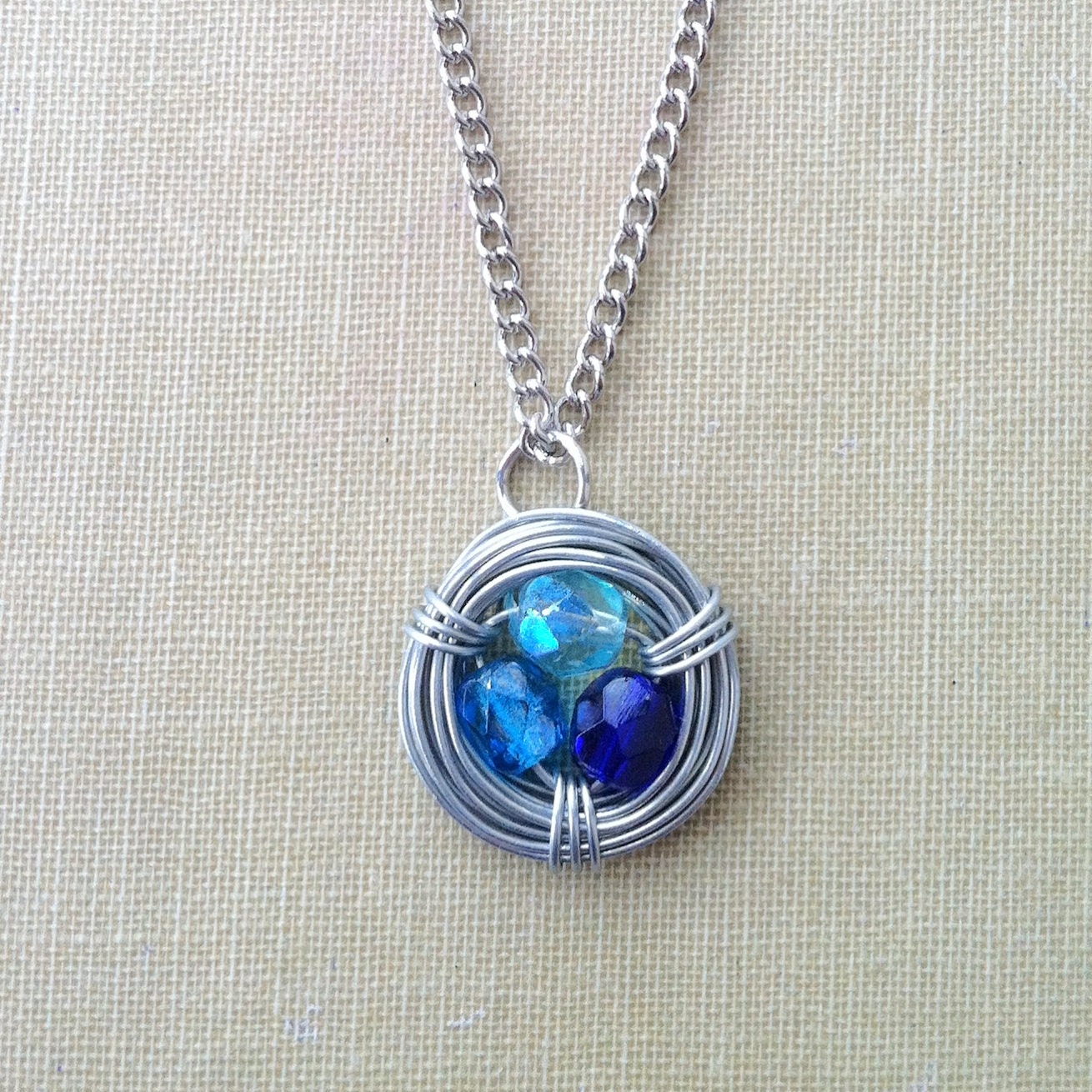 custom birthstone jewelry - wire wrapped bird nest necklace - 2-3 beads