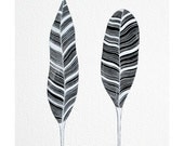 original contemporary monochrome watercolour painting // striped black feathers // nature inspired art by natasha newton
