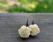 Creamy Rose Earrings - Cream - Flower - Bridesmaid Gift - Wedding Jewelry - Gifts Under 25