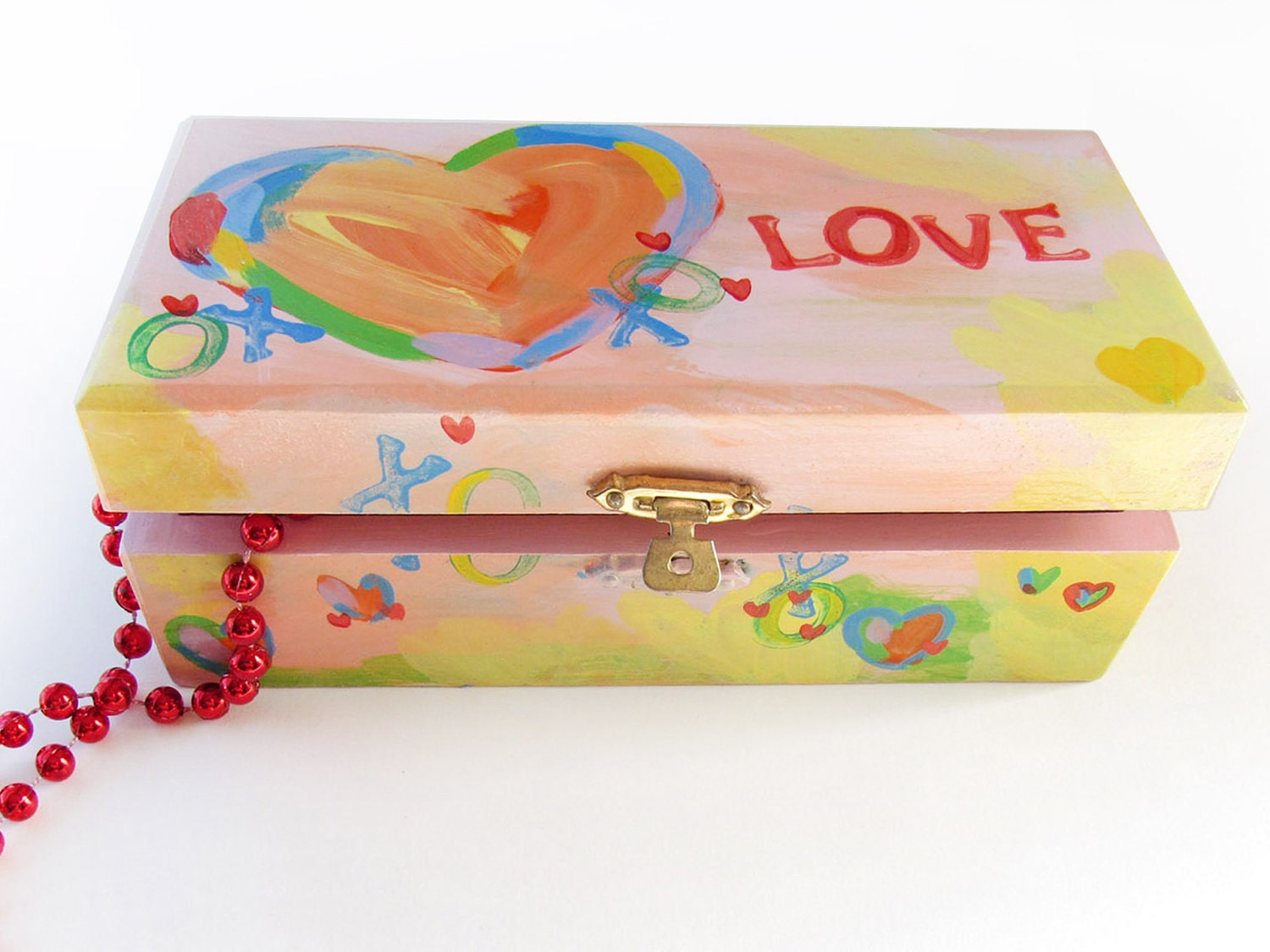 Sweet 16 Hand painted heart themed Jewelry Box - Hand Painted Heart Box - One of a kind - Solid Wood - WalterSilva