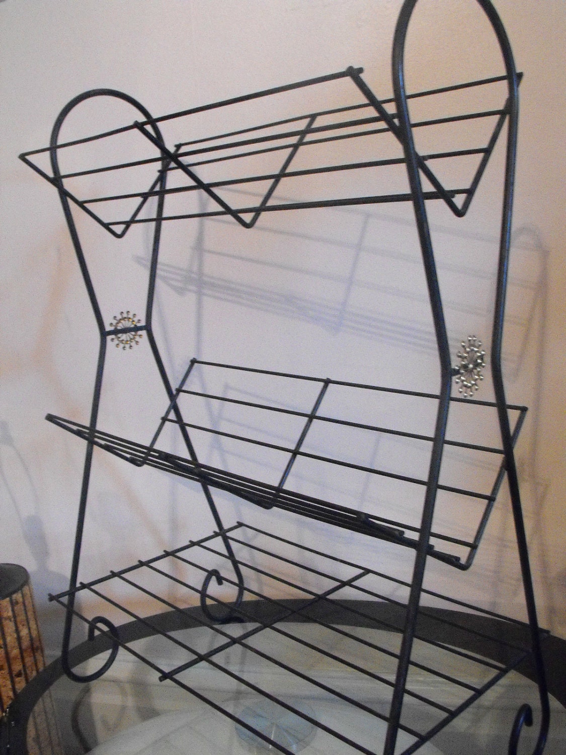 Atomic MCM LP Or Book Wire Stand 3 Tiered Eames Era Beauty Exploding Atom Embellishment For Books, Games, Cds, Dvds, Or LPs Media Organizer