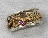 Spinner ring. Pink Tourmaline Sterling silver gold spinner ring (gsr-7138).romantic gift for her, Tourmaline jewelry