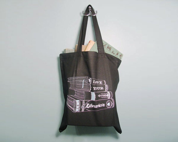 Love Your Librarian Tote Bag, Reusable Grocery, Canvas