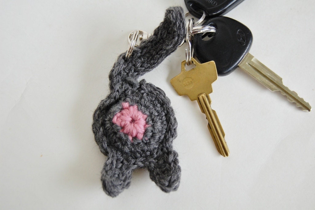 Grey Cat Butt Keychain or Ornament Stocking Stuffer or Holiday Gift
