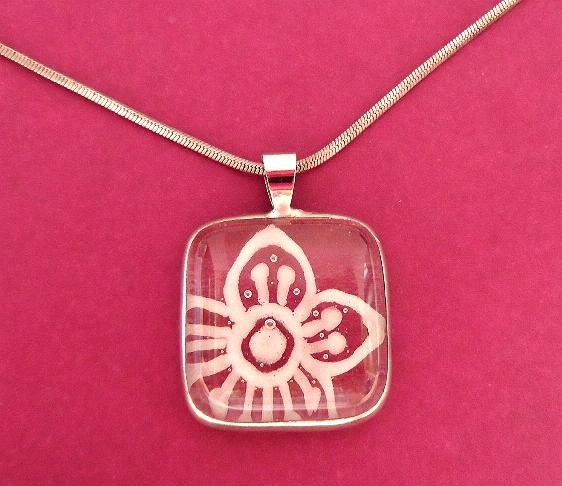 Hand painted cherry blossom fused glass pendant (fg227)