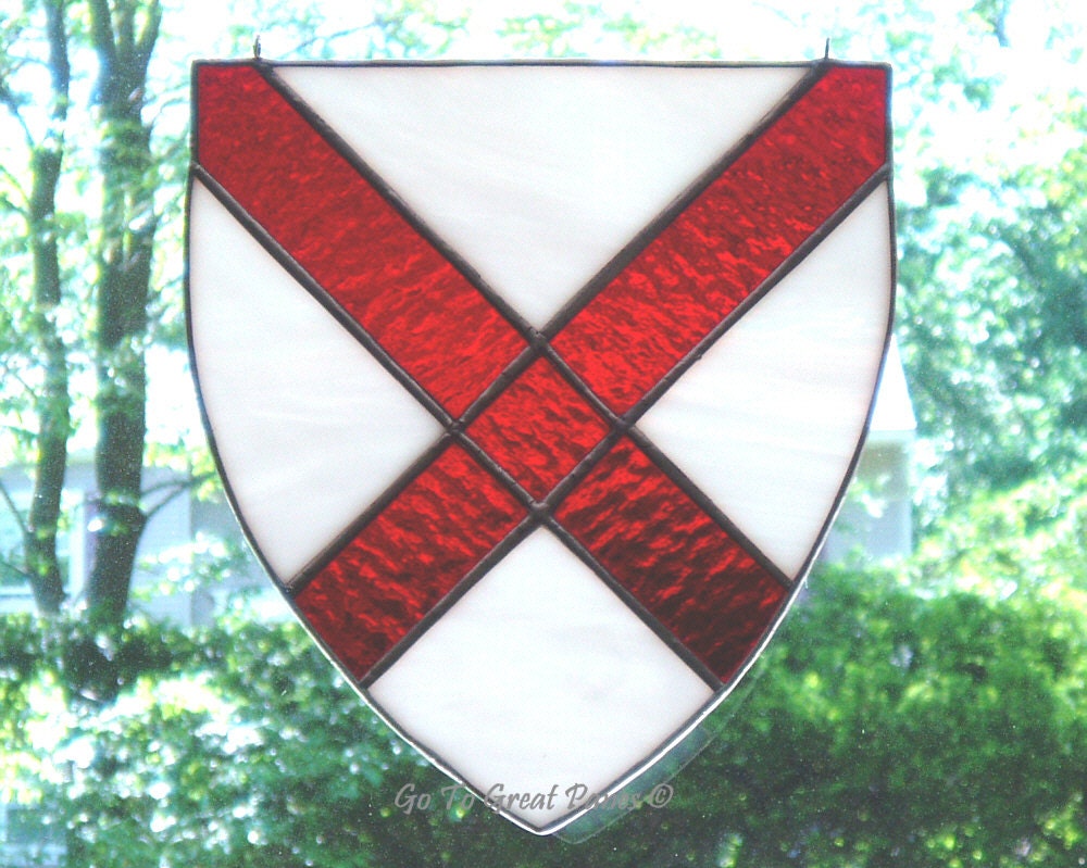 St Patrick Stained Glass Suncatcher Shield/White w/ a Red cross, Patron Saint of Ireland