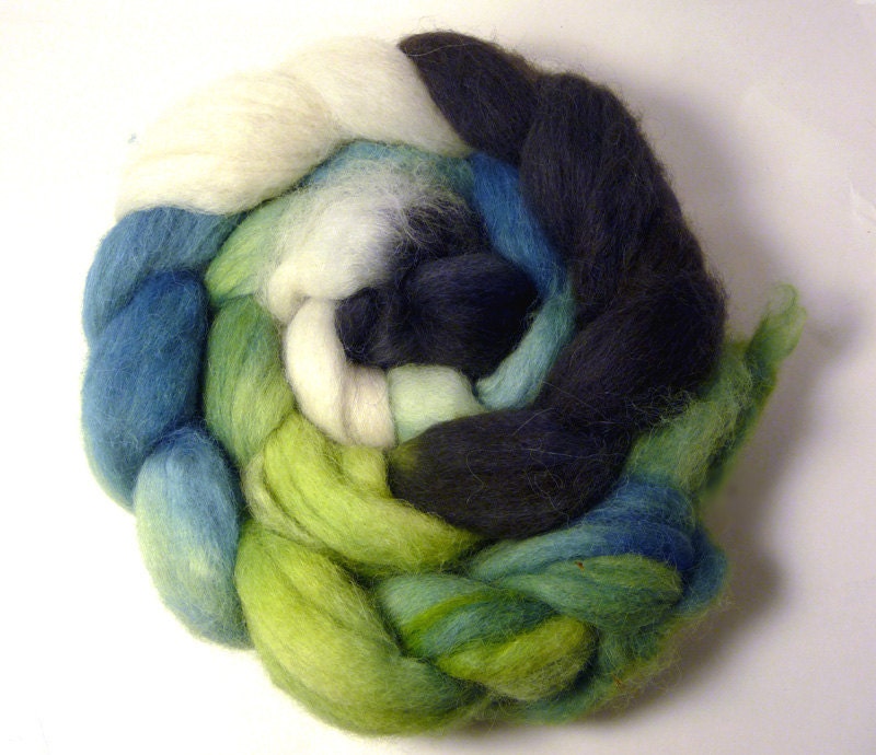Handdyed Alpaca Roving - Iago - black, green, natural