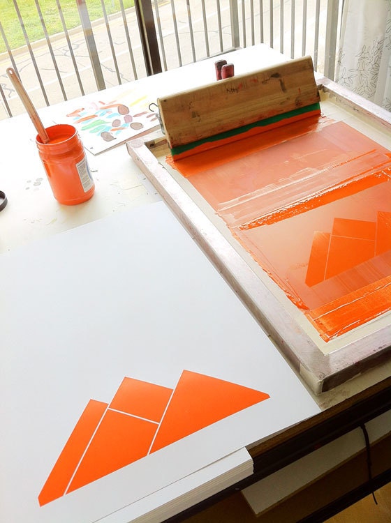Screenprint - Sun Mountains Print Geometric Nature art print poster - limited edition hand silkscreen printed