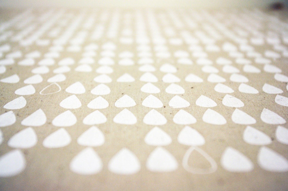 Fabric Panel -  'Raindrops' (white on natural hemp/organic cotton)