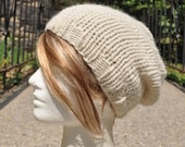Off White Knit Hat - Wool Ribbed Slouchy Knit Hat Hat - Unisex Aran