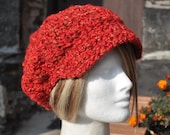 Red with Gold Newsboy Cap - Crocheted Hat - Women's Accessories - Red Hat