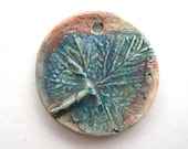Handmade Ceramic Pendant  Currant Leaf  Blues