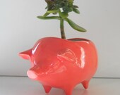 Ceramic Pig Planter Vintage Design in Pink