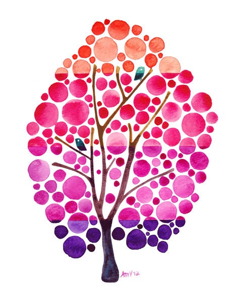 Watercolor Tree Artwork Sunset Ombre Tree Art Print Pink Girly Wall Art and Decor