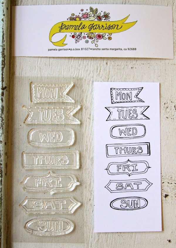 days of week, small, clear unmounted stamp set