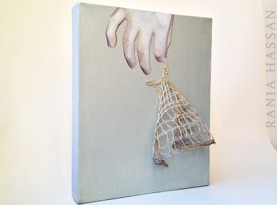 Knit Dress XIII . Mixed Media Fiber Art . Original Painting . 2012 . Rania Hassan