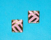 Vintage 1950s Gold and Pink Enamel Rectangular Earrings