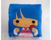 Decorative Pillow, Mini Pillow, Kawaii Toy Pillow, Stuffed Doll - Blue Kokeshi Geisha