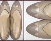 Vintage Ladies NUDE TRIBAL PUMPS Size 9, Zig Zag, Beige Neutral Heels