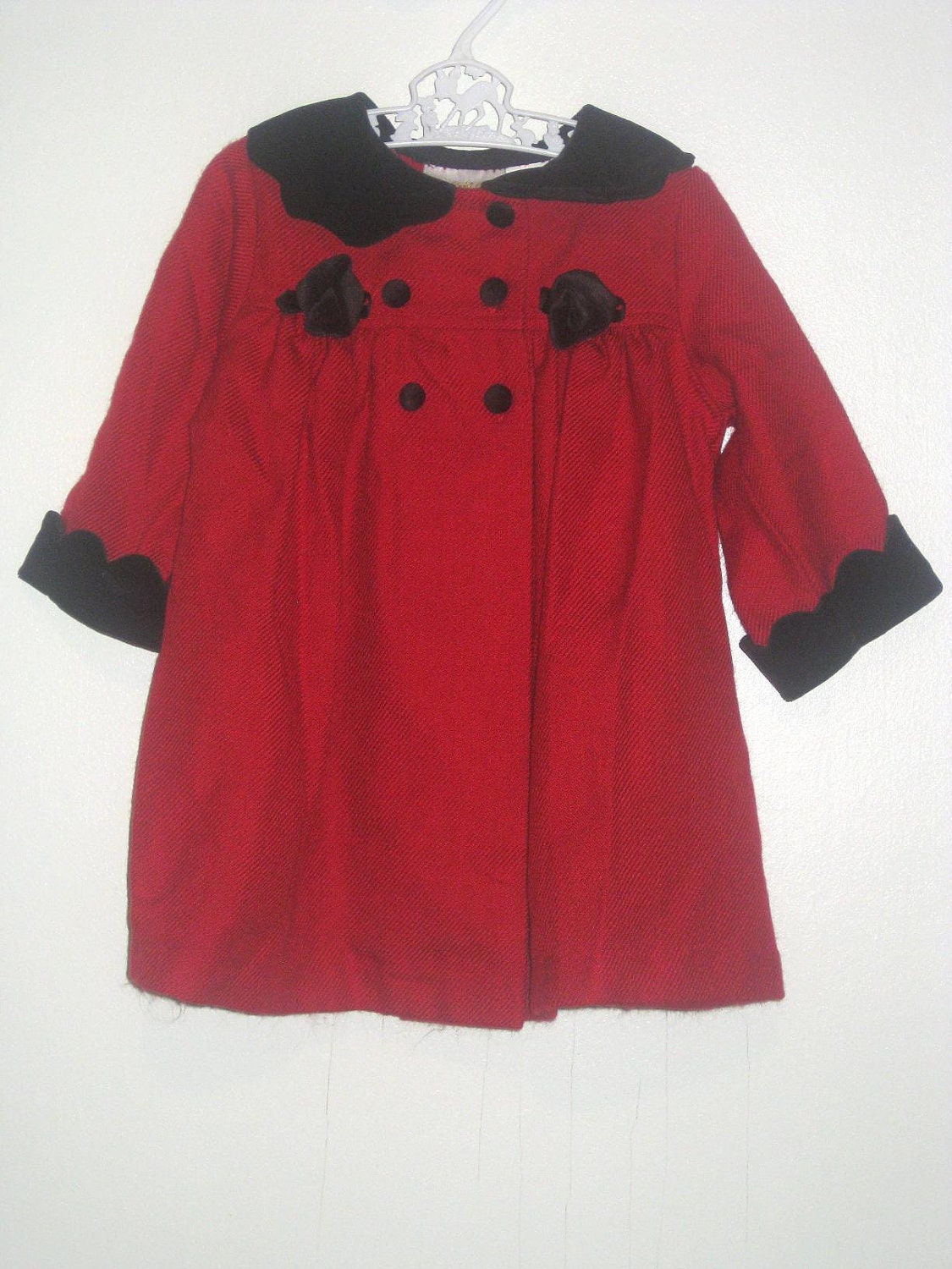 Vintage Red and Black Velvet WINTER Spring Girls DRESS Coat, 12 Months 1 Year Sale