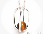 Tigers eye - November birthstone - Sterling Silver Necklace with Floating Tiger Eye - Sterling Silver Chain - Free US Shipping