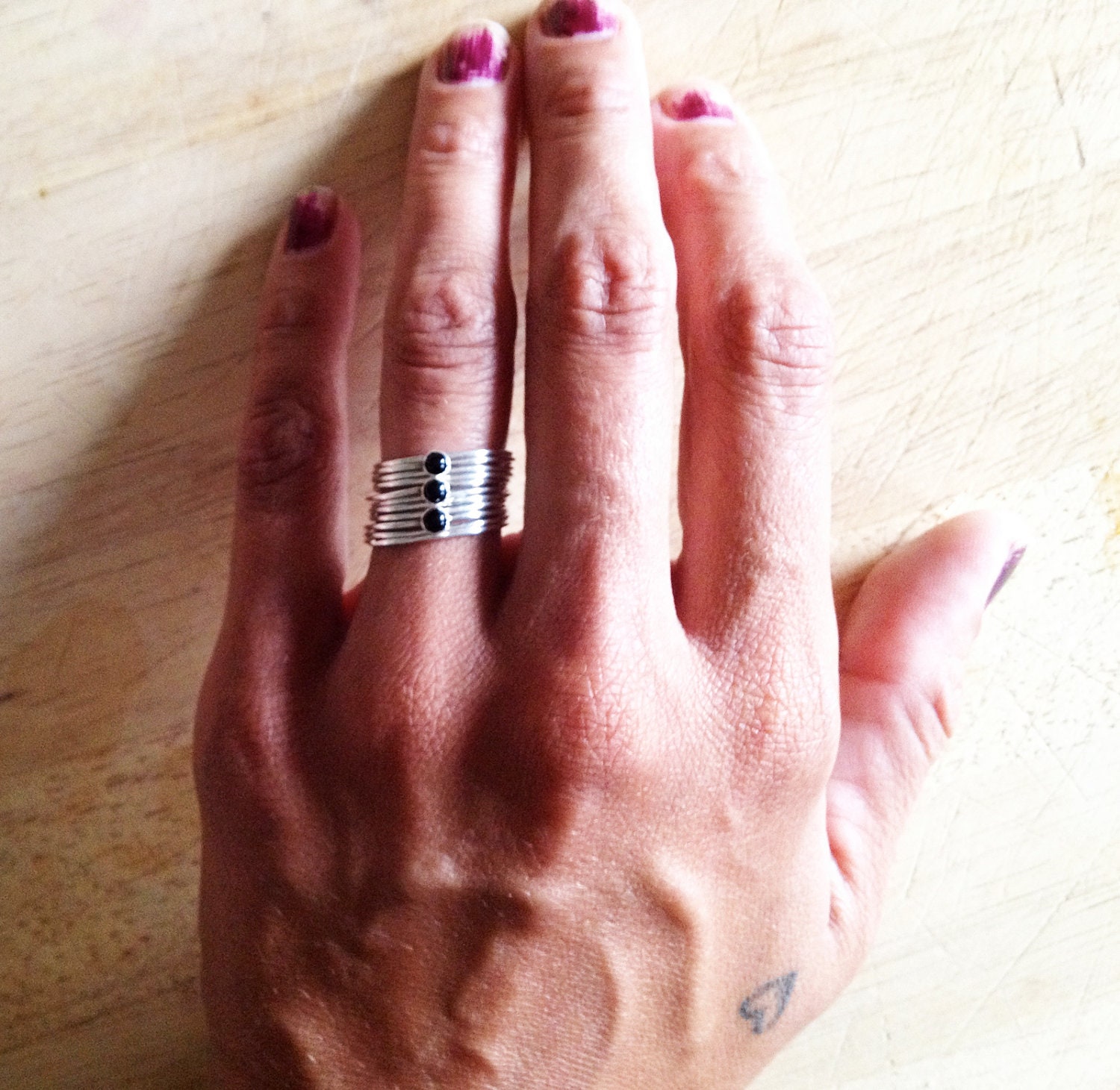 galaxy rings - onyx and sterling silver stackers