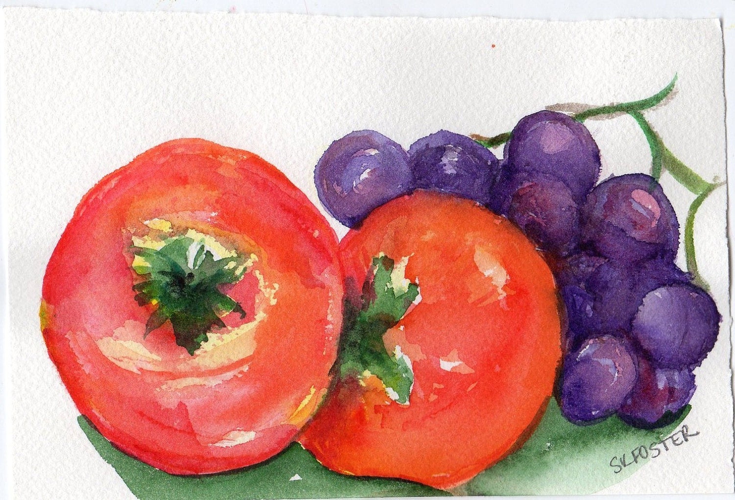 Original Persimmons and Grapes Still Life original painting watercolor