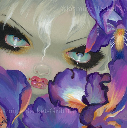 Faces of Faery 194 iris flowers garden big eye fairy face art print by Jasmine Becket-Griffith 6x6