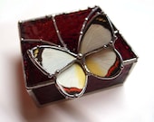 Red Stained Glass Jewelry Box with Real Butterfly