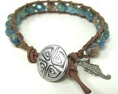 Brown leather, wrap, layer, Boho, Czech Glass, Hill Tribe Fine Silver, Bracelet