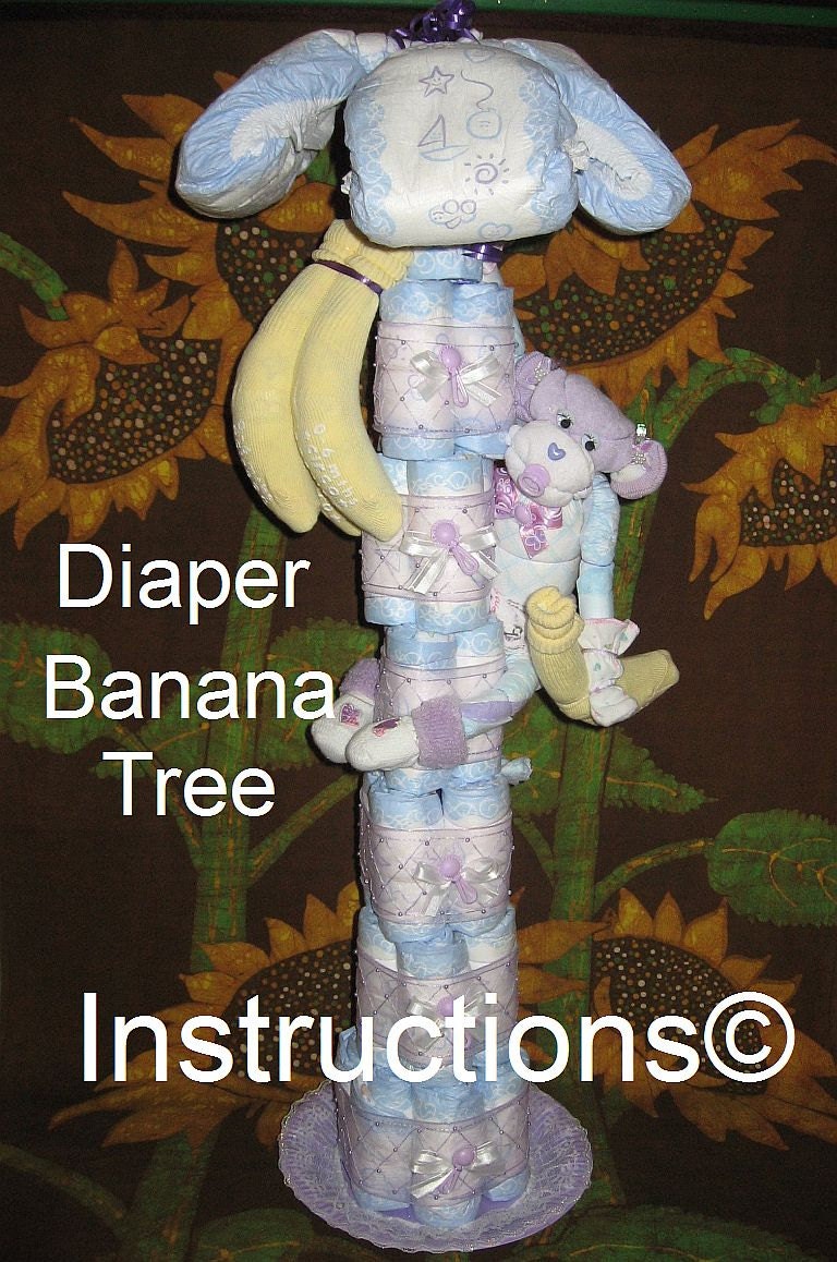 Instructions for a Diaper Banana Tree. Diaper Cake. Baby shower gift, new baby. Keepsake Centerpiece