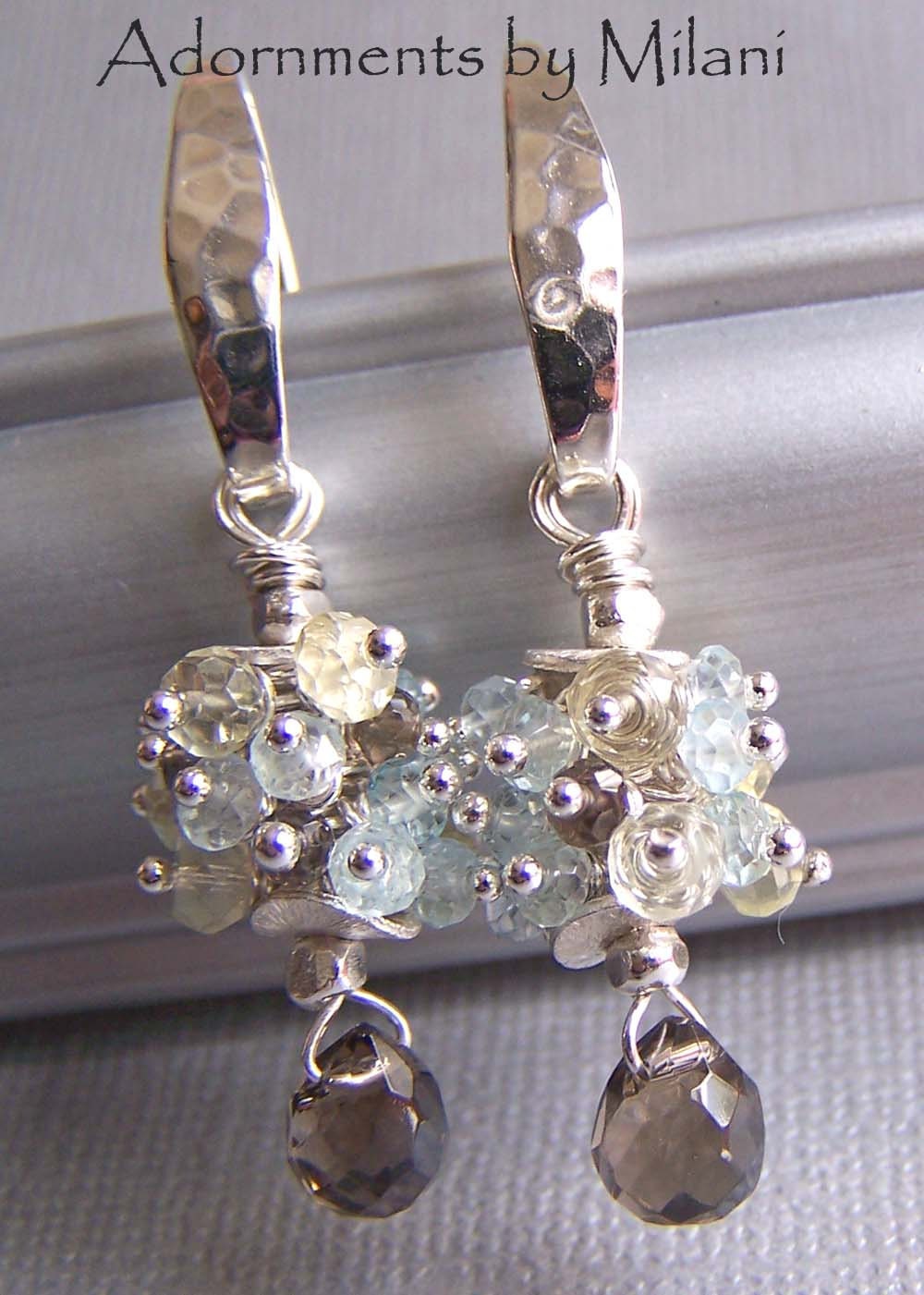 Light Blue Brown Yellow Earrings Gemstones Beaded Neutral Jewelry - Refreshing