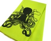 Kitchen towel housewares - octopus tea towel green orange - CUTE  screen printed design hand towel home and living