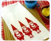 Kitchen Towel Red Gnome Tea Towel CUTE screenprint retro kitchen Indie Housewares