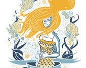 Girl in the Sea - Mini screenprinted art print