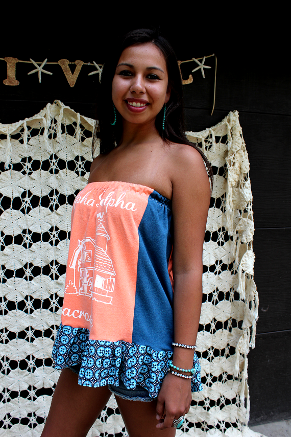 SALE--REVIVAL OOAK Upcycled TShirt Tube Top/Shirt, Coral Lacrosse, Medium to Large, Eco Friendly, Repurposed, Recycled Clothing