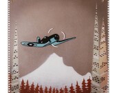 Corsair In Blue Over Mt. Hood, 8"x8"- Mounted Print of My Original Painting, Ready To Hang, Great Size For a Gift