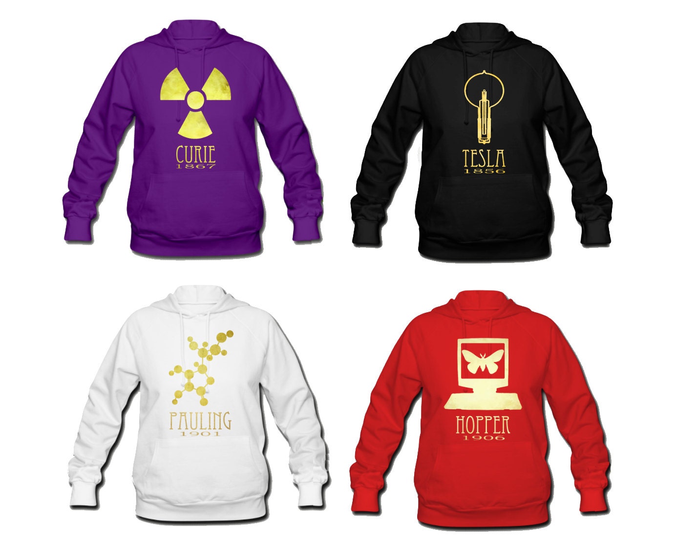 Womens Science Hoodie, Long Sleeve Sweatshirt, Rock Star Scientist Hooded Sweater Winter Clothing Tesla Einstein Darwin DNA S M L XL XXL