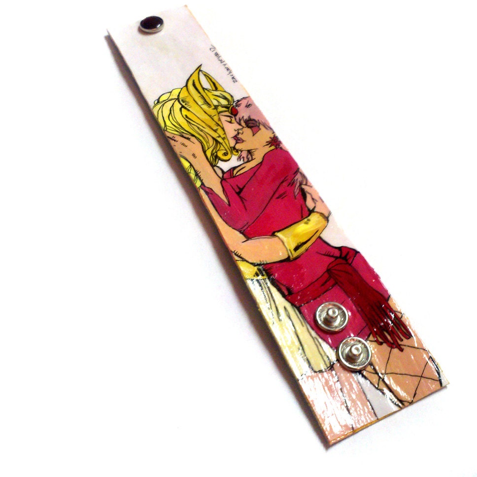 Jem and SheRa Lesbian love - hand painted canvas jewel snap cuff