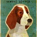 Irish Red and White Setter  - Print 8 in x 10 in - Whimsical Dog Art Print - Dog Wall Decor - Dog Wall Art - Irish Red and White Setter Art
