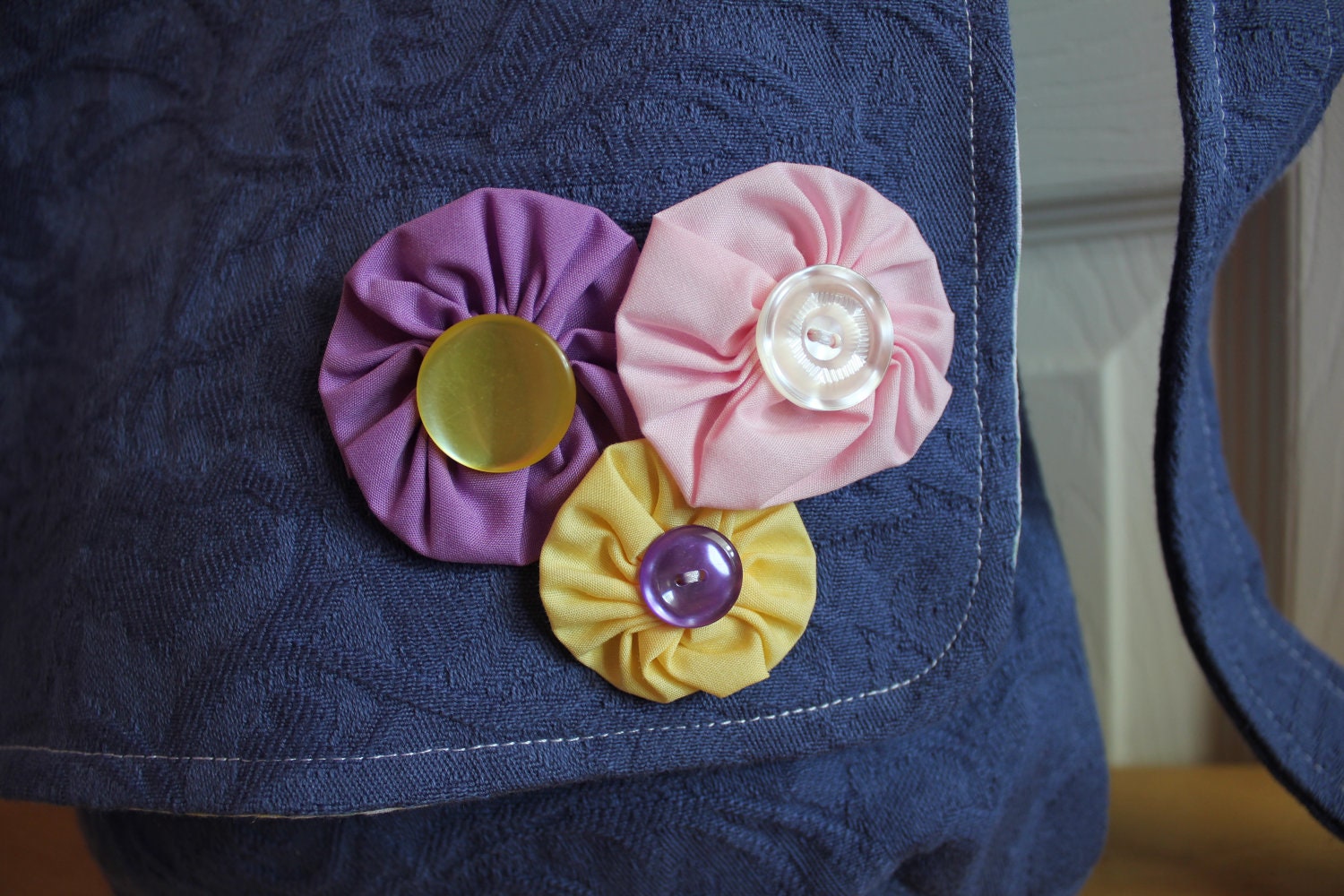 Blue Messenger Bag with Yoyos