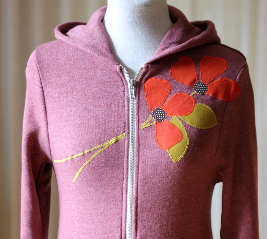 Autumn Pinwheel Flower Hoodie, Heathered Wine, Applique, Small, Medium,