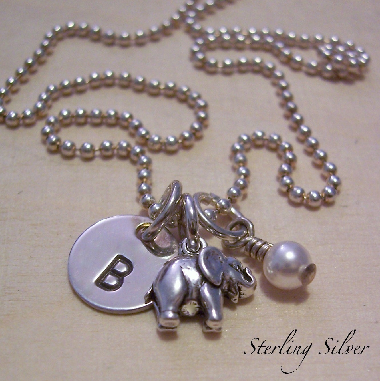 Personalized Necklace - Hand Stamped Jewelry - Petite Elephant Charm Necklace - Sterling Silver Necklace - Handmade