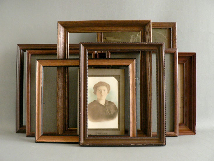 Vintage Wood Picture Frames, set of Eight Brown Wall Gallery Frames