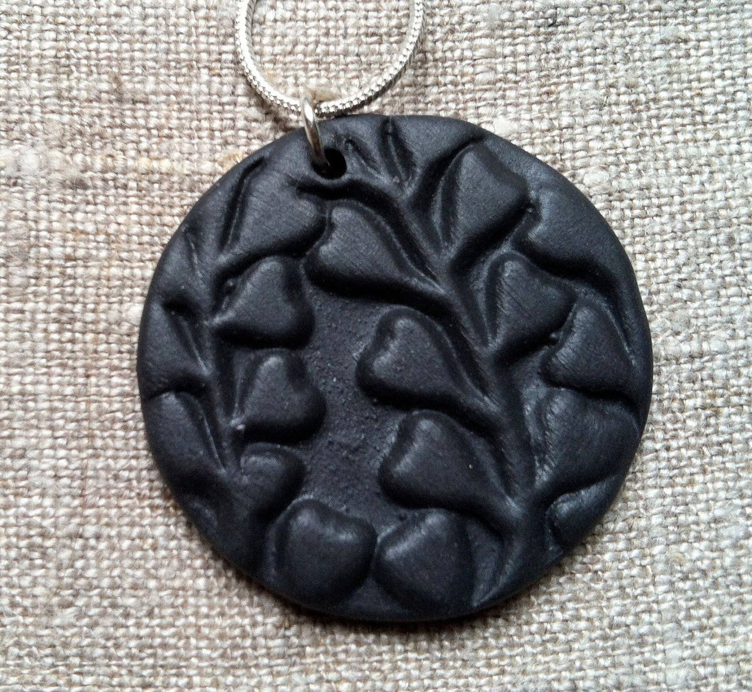 Black Porcelain Vining Hearts Necklace, Large