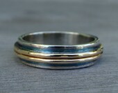 Recycled Palladium Sterling Silver (Oxidized) and 14k Yellow Gold Layered Wedding Band, Made to Order