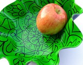 Jasmine Green Bowl - Bohemian Style Eco-Friendly Home Decor - Hand Painted Geometric Mandala on Recycled Vinyl Record