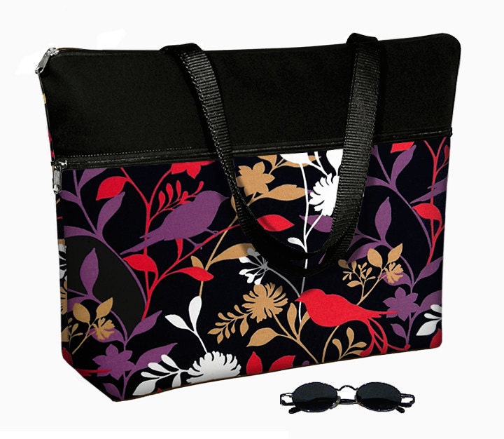 Floral Laptop Bag with Birds Womens Unique Laptop Tote Bag fits up to 17 inch PC black red purple (RTS)