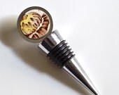 Recycled China Wine Bottle Stopper - Yellow and Brown Flower